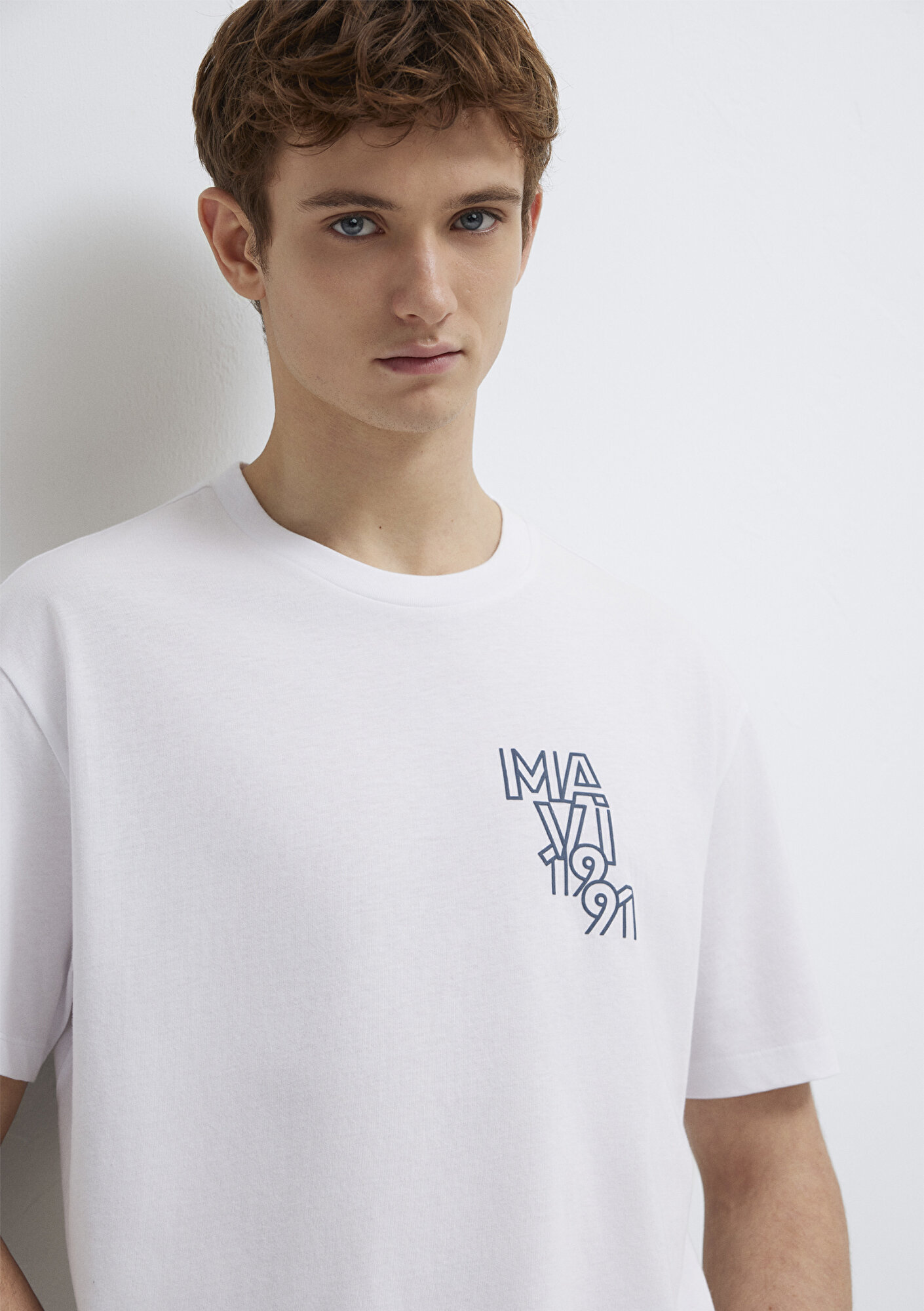  Mavi Mavi 1991 Baskılı Beyaz Tişört Loose Fit / Bol Rahat Kesim 0613147-620