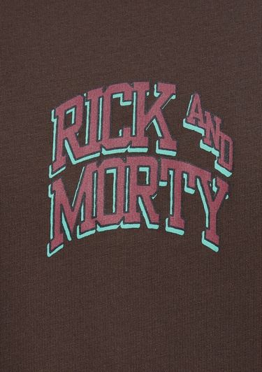  Mavi Rick and Morty Baskılı Kahverengi Tişört Loose Fit / Bol Rahat Kesim 0613205-70251