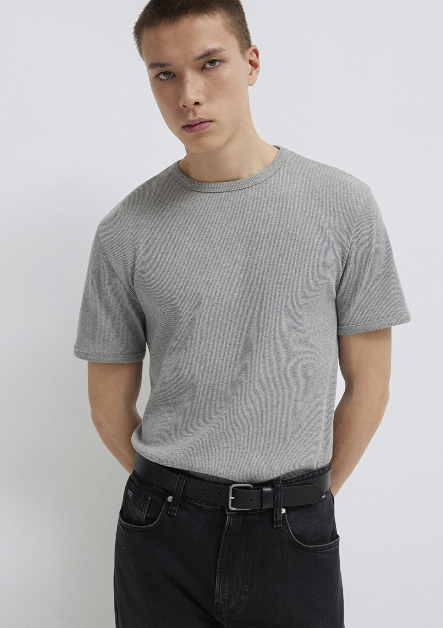  Mavi Gri Basic Tişört Fitted / Vücuda Oturan Kesim 0613176-80018