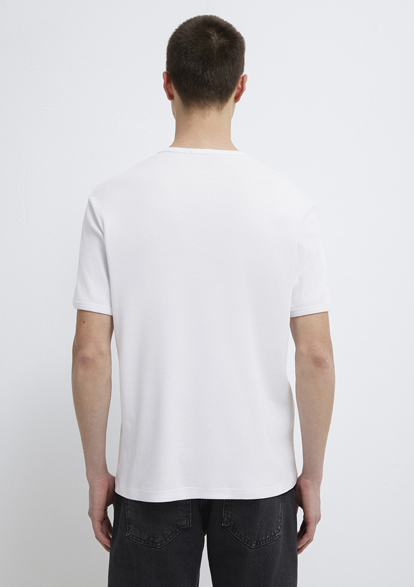  Mavi Beyaz Basic Tişört Fitted / Vücuda Oturan Kesim 0613176-620