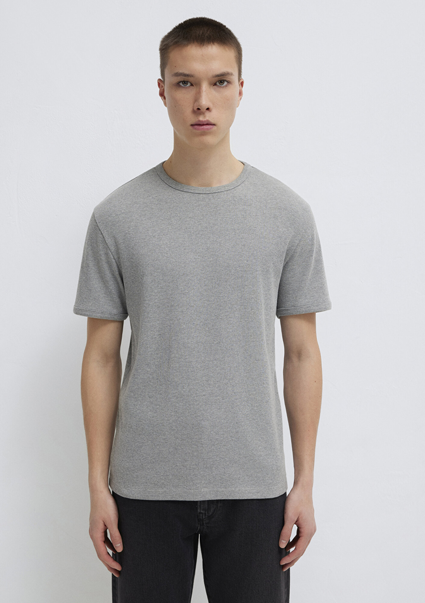  Mavi Gri Basic Tişört Fitted / Vücuda Oturan Kesim 0613176-80018