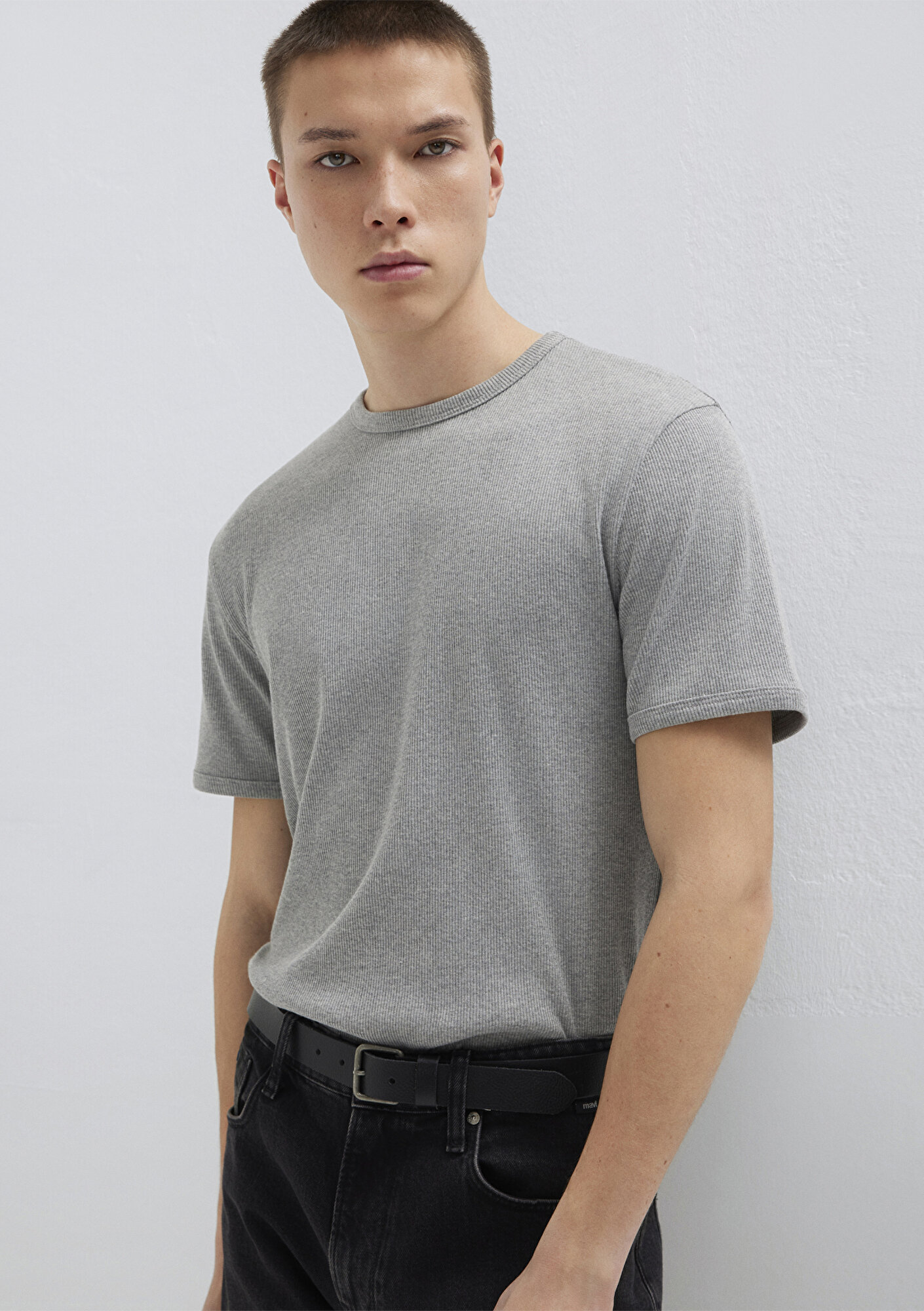  Mavi Gri Basic Tişört Fitted / Vücuda Oturan Kesim 0613176-80018