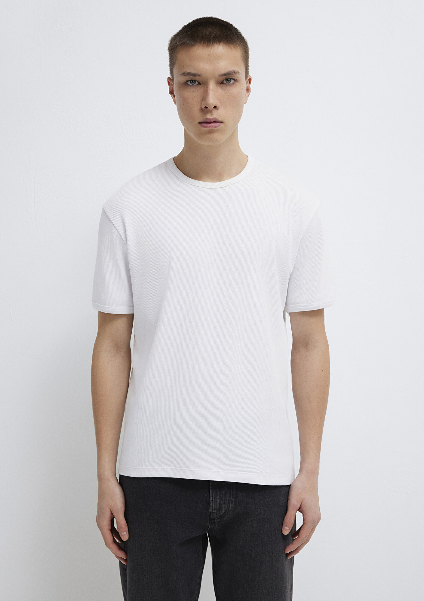  Mavi Beyaz Basic Tişört Fitted / Vücuda Oturan Kesim 0613176-620