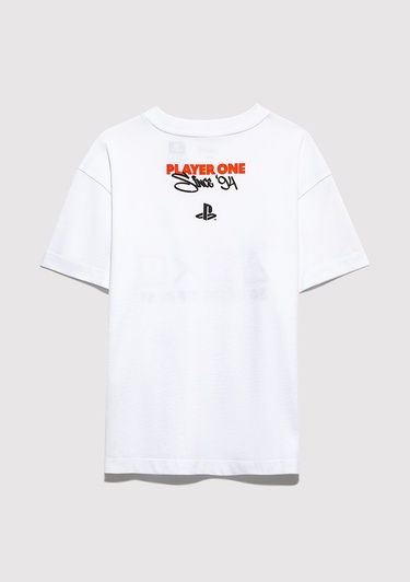 Mavi PlayStation Baskılı Beyaz Tişört Loose Fit / Bol Rahat Kesim 6610423-620