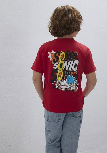  Mavi Sonic Baskılı Kırmızı Tişört Loose Fit / Bol Rahat Kesim 6610431-70478