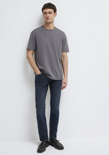  Mavi Antrasit Basic Tişört Loose Fit / Bol Rahat Kesim 0613466-90721