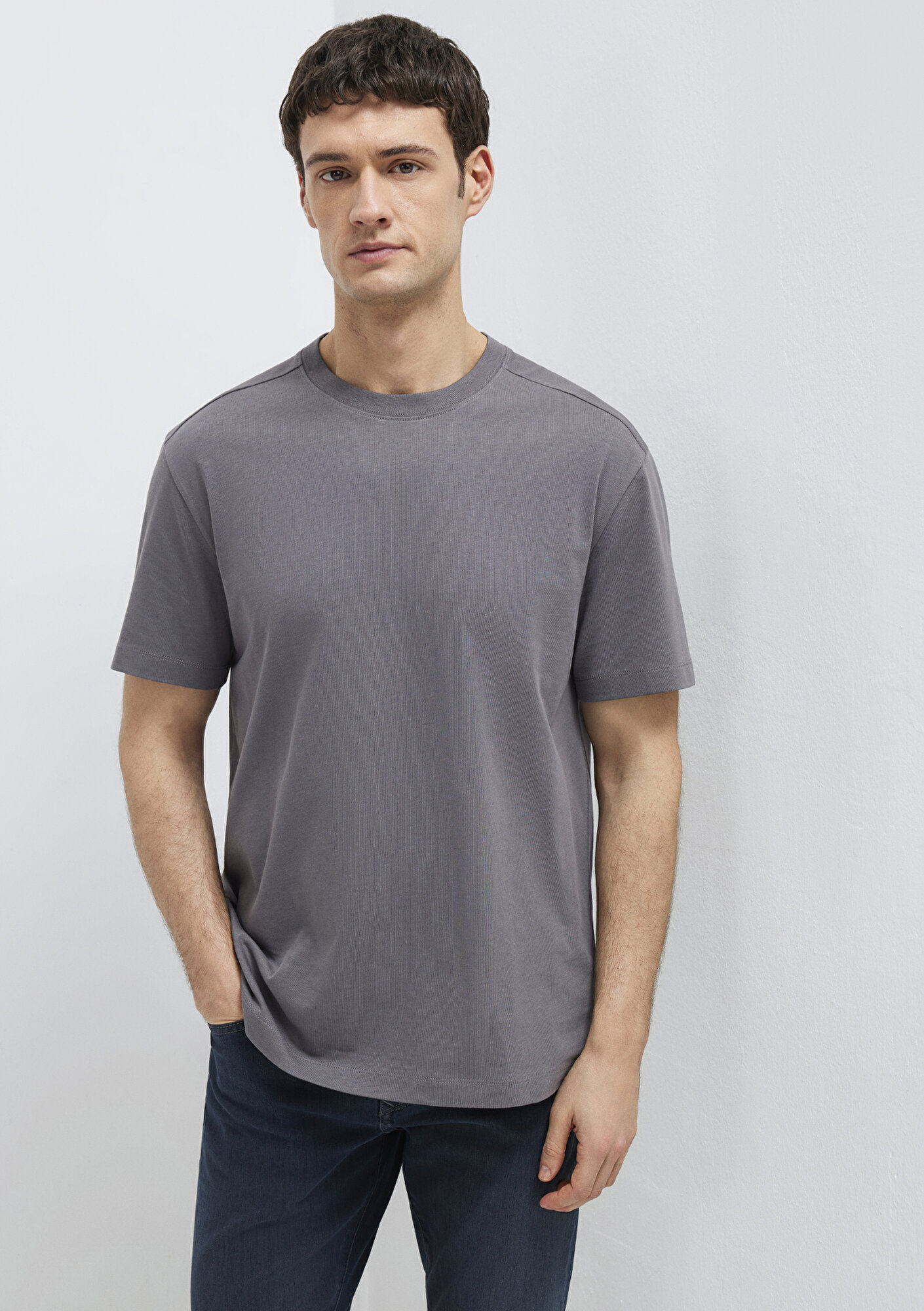  Mavi Antrasit Basic Tişört Loose Fit / Bol Rahat Kesim 0613466-90721