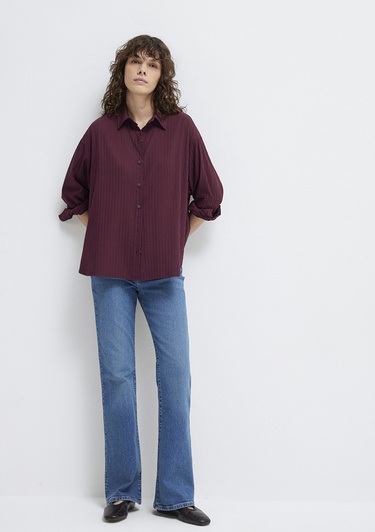  Mavi Çizgili Gömlek Oversize / Geniş Kesim 1210878-70434