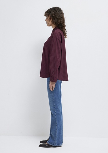  Mavi Çizgili Gömlek Oversize / Geniş Kesim 1210878-70434