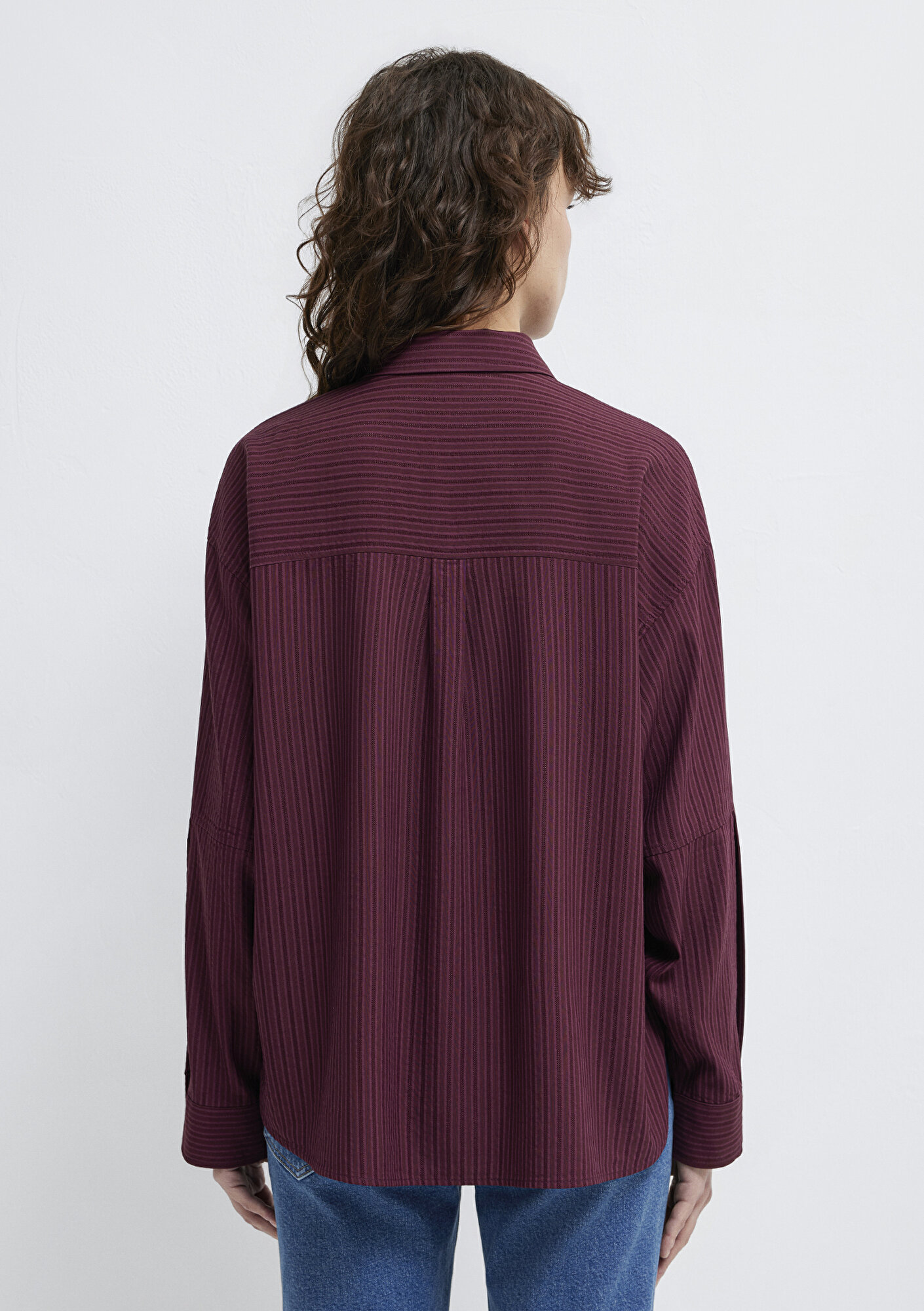 Mavi Çizgili Gömlek Oversize / Geniş Kesim 1210878-70434