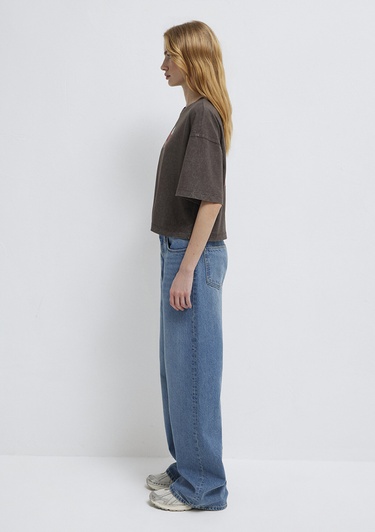  Mavi Tom ve Jerry Baskılı Kahverengi Tişört Boxy Fit 1614044-71603