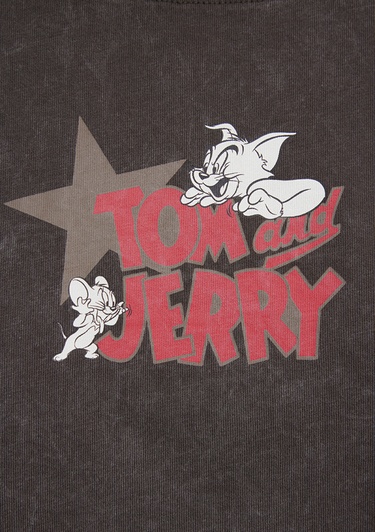  Mavi Tom ve Jerry Baskılı Kahverengi Tişört Boxy Fit 1614044-71603