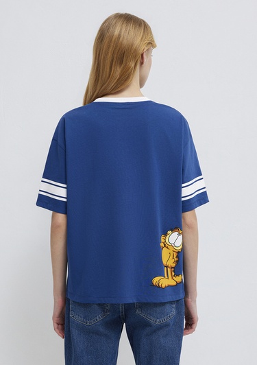  Mavi Garfield Baskılı Lacivert Tişört Loose Fit / Bol Rahat Kesim 1614052-82625