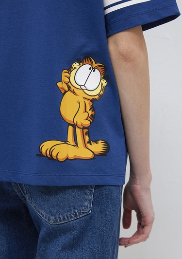  Mavi Garfield Baskılı Lacivert Tişört Loose Fit / Bol Rahat Kesim 1614052-82625