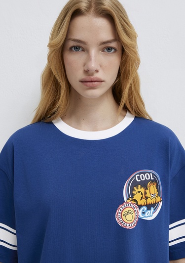  Mavi Garfield Baskılı Lacivert Tişört Loose Fit / Bol Rahat Kesim 1614052-82625