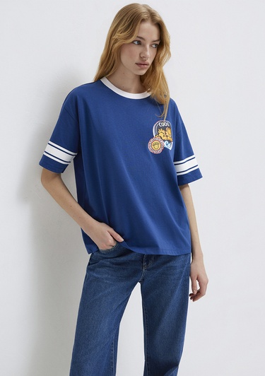  Mavi Garfield Baskılı Lacivert Tişört Loose Fit / Bol Rahat Kesim 1614052-82625