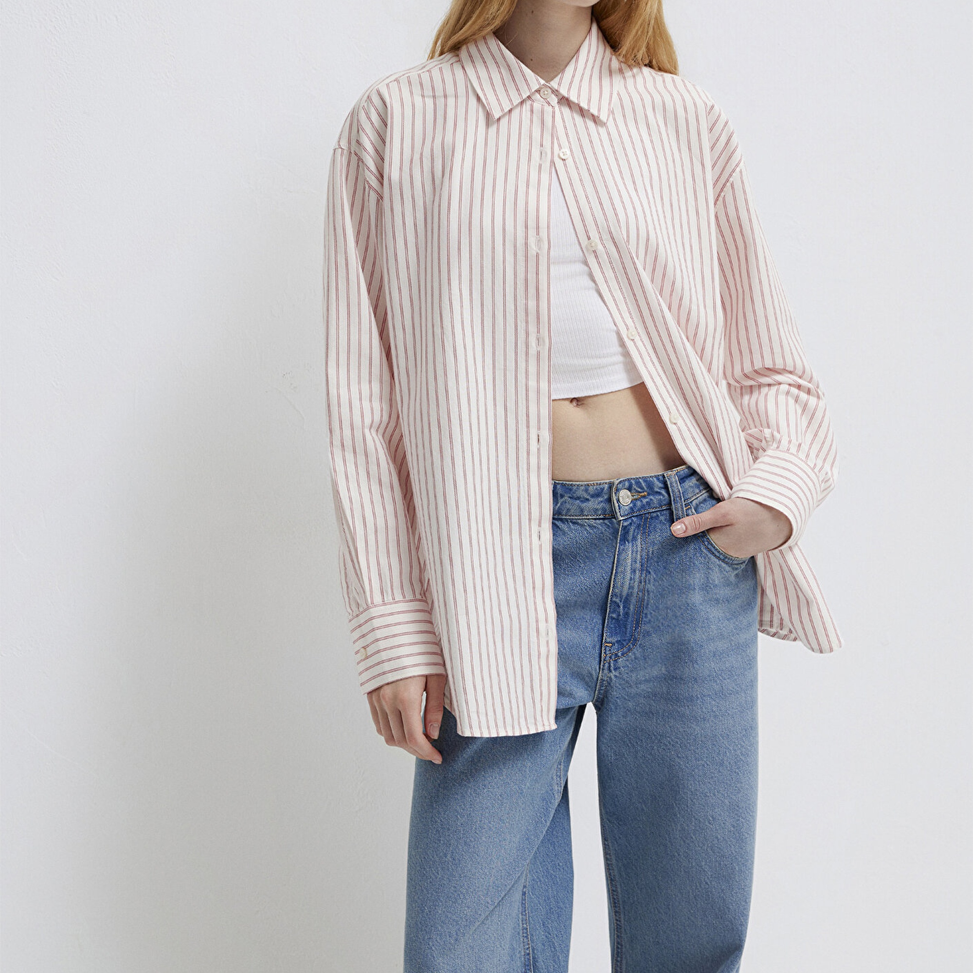 Mavi Çizgili Gömlek Oversize / Geniş Kesim 1211393-91489