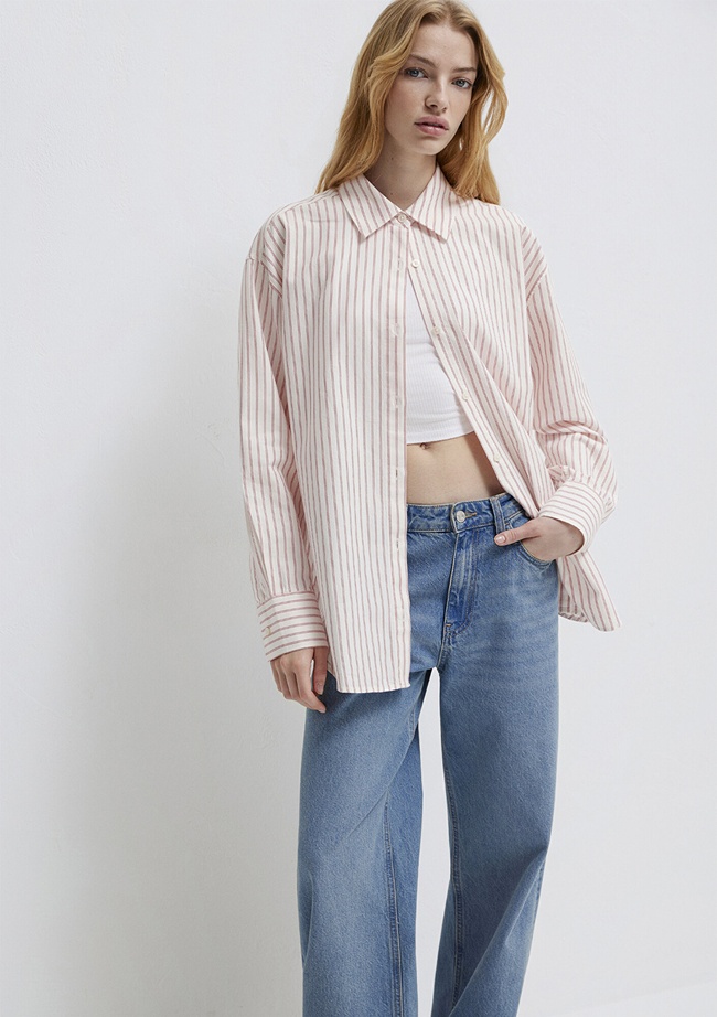  Mavi Çizgili Gömlek Oversize / Geniş Kesim 1211393-91489