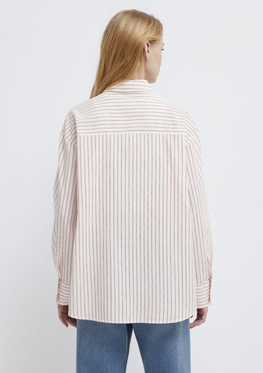  Mavi Çizgili Gömlek Oversize / Geniş Kesim 1211393-91489