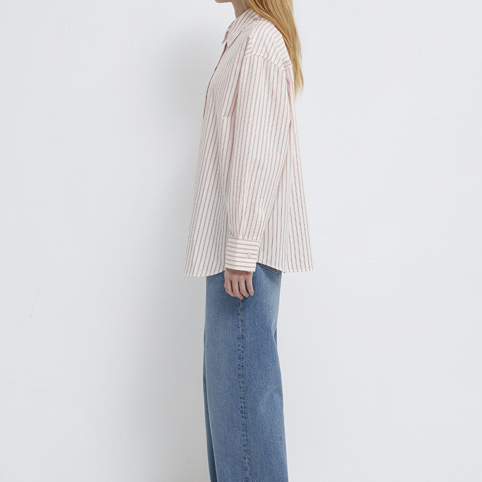 Mavi Çizgili Gömlek Oversize / Geniş Kesim 1211393-91489