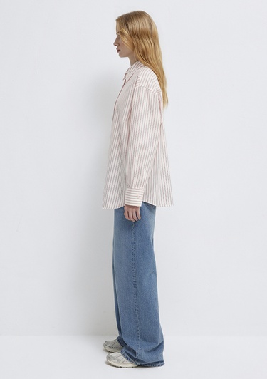  Mavi Çizgili Gömlek Oversize / Geniş Kesim 1211393-91489