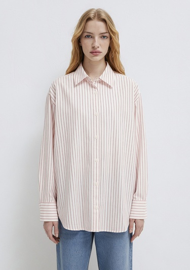  Mavi Çizgili Gömlek Oversize / Geniş Kesim 1211393-91489