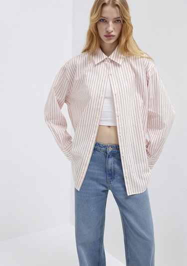  Mavi Çizgili Gömlek Oversize / Geniş Kesim 1211393-91489