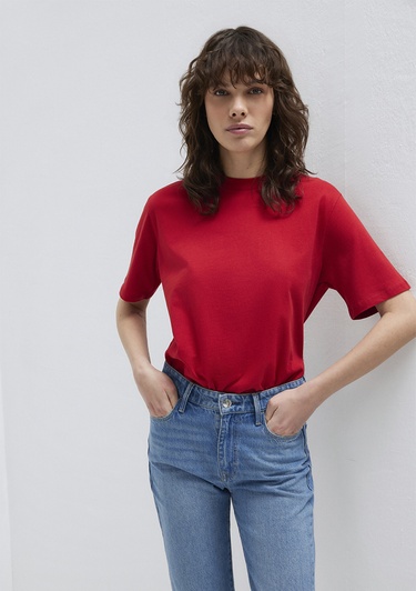  Mavi Bisiklet Yaka Kırmızı Basic Tişört Regular Fit / Normal Kesim 1600955-86417