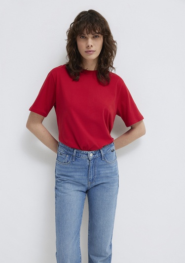  Mavi Bisiklet Yaka Kırmızı Basic Tişört Regular Fit / Normal Kesim 1600955-86417