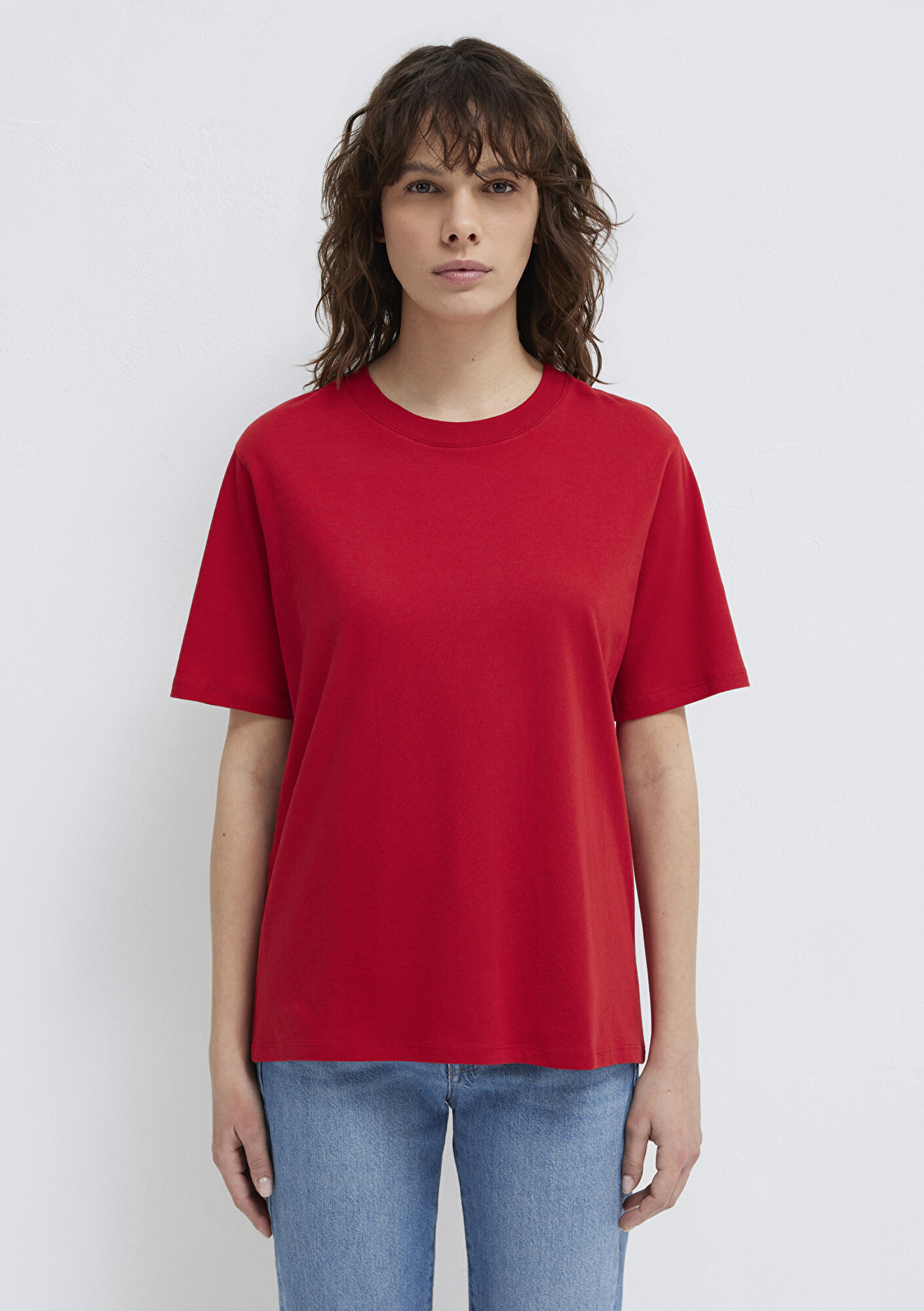 Mavi Bisiklet Yaka Kırmızı Basic Tişört Regular Fit / Normal Kesim 1600955-86417