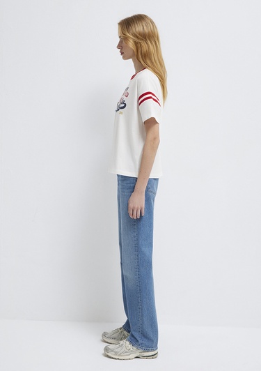  Mavi BaskılıEkru Tişört Regular Fit / Normal Kesim 1613861-70057