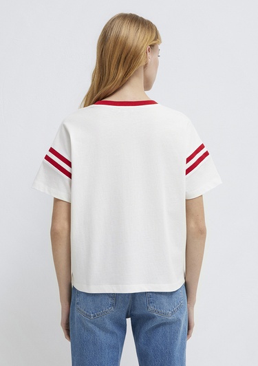  Mavi BaskılıEkru Tişört Regular Fit / Normal Kesim 1613861-70057