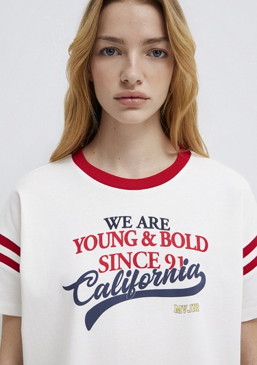  Mavi BaskılıEkru Tişört Regular Fit / Normal Kesim 1613861-70057