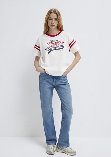  Mavi BaskılıEkru Tişört Regular Fit / Normal Kesim 1613861-70057