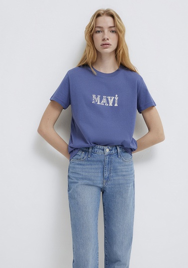  Mavi Mavi Baskılı Mavi Tişört Regular Fit / Normal Kesim 1612232-70757