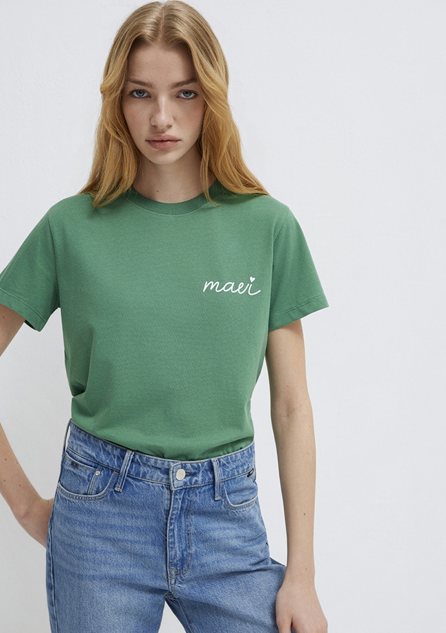  Mavi Mavi Logo Baskılı Yeşil Tişört Semi Slim Fit / Yarı Dar Kesim 1612962-71881