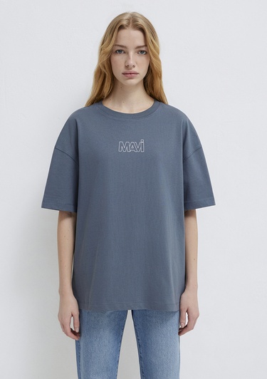  Mavi Mavi Logo Baskılı Lacivert Tişört Oversize / Geniş Kesim 1611592-80776
