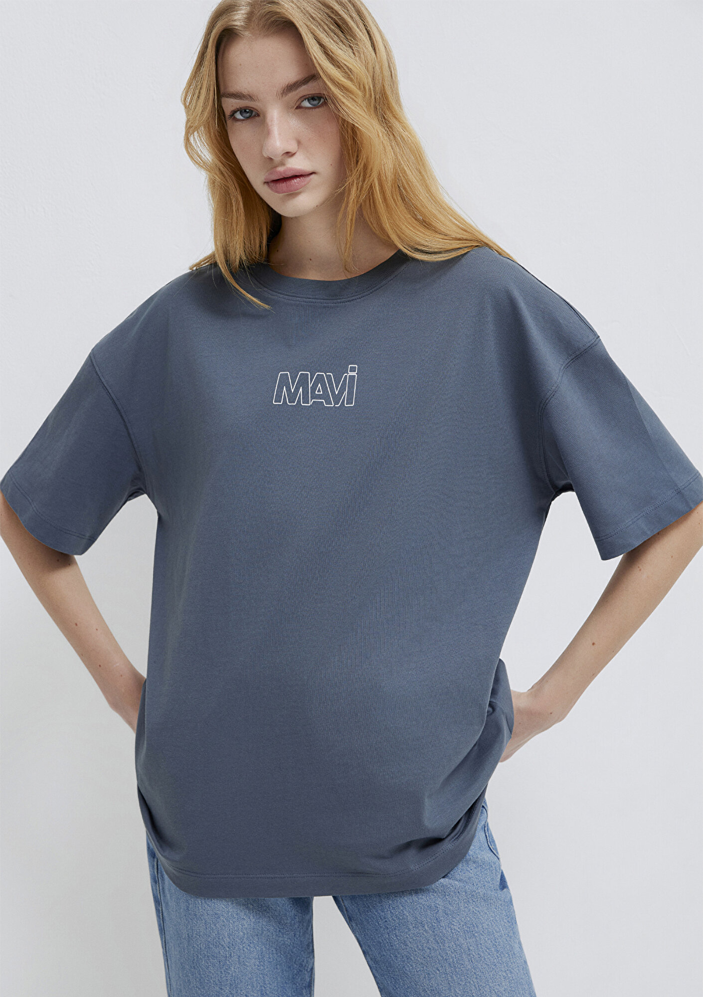 Mavi Mavi Logo Baskılı Lacivert Tişört Oversize / Geniş Kesim 1611592-80776