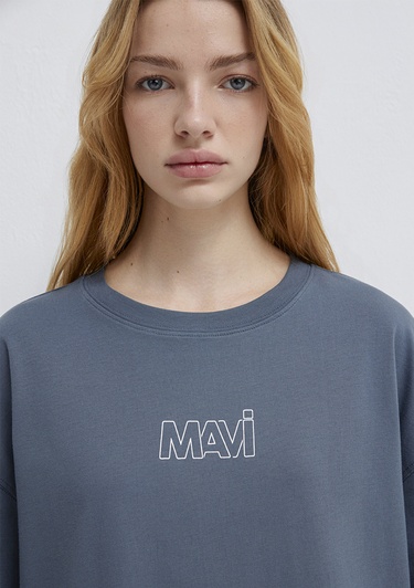  Mavi Mavi Logo Baskılı Lacivert Tişört Oversize / Geniş Kesim 1611592-80776