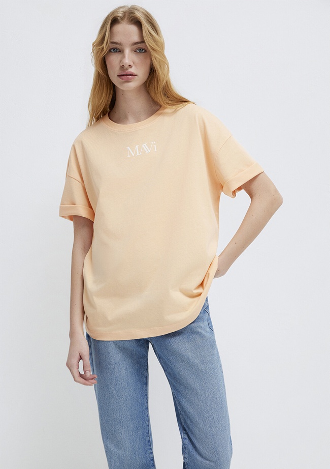  Mavi Mavi Logo Baskılı Pembe Tişört Oversize / Geniş Kesim 1611593-71220