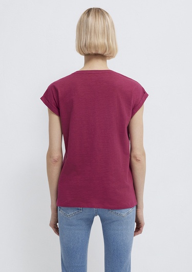  Mavi V Yaka Pembe Basic Tişört Loose Fit / Bol Rahat Kesim 1600961-70919