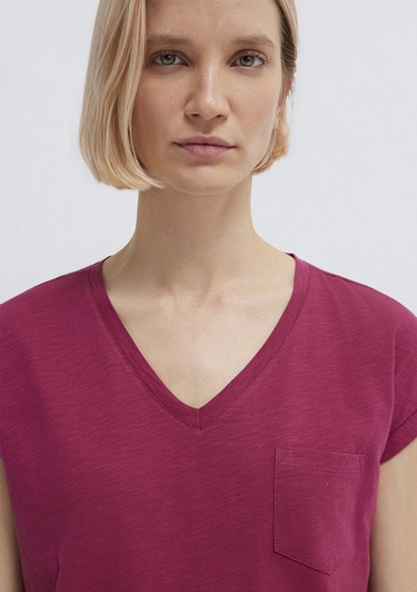  Mavi V Yaka Pembe Basic Tişört Loose Fit / Bol Rahat Kesim 1600961-70919