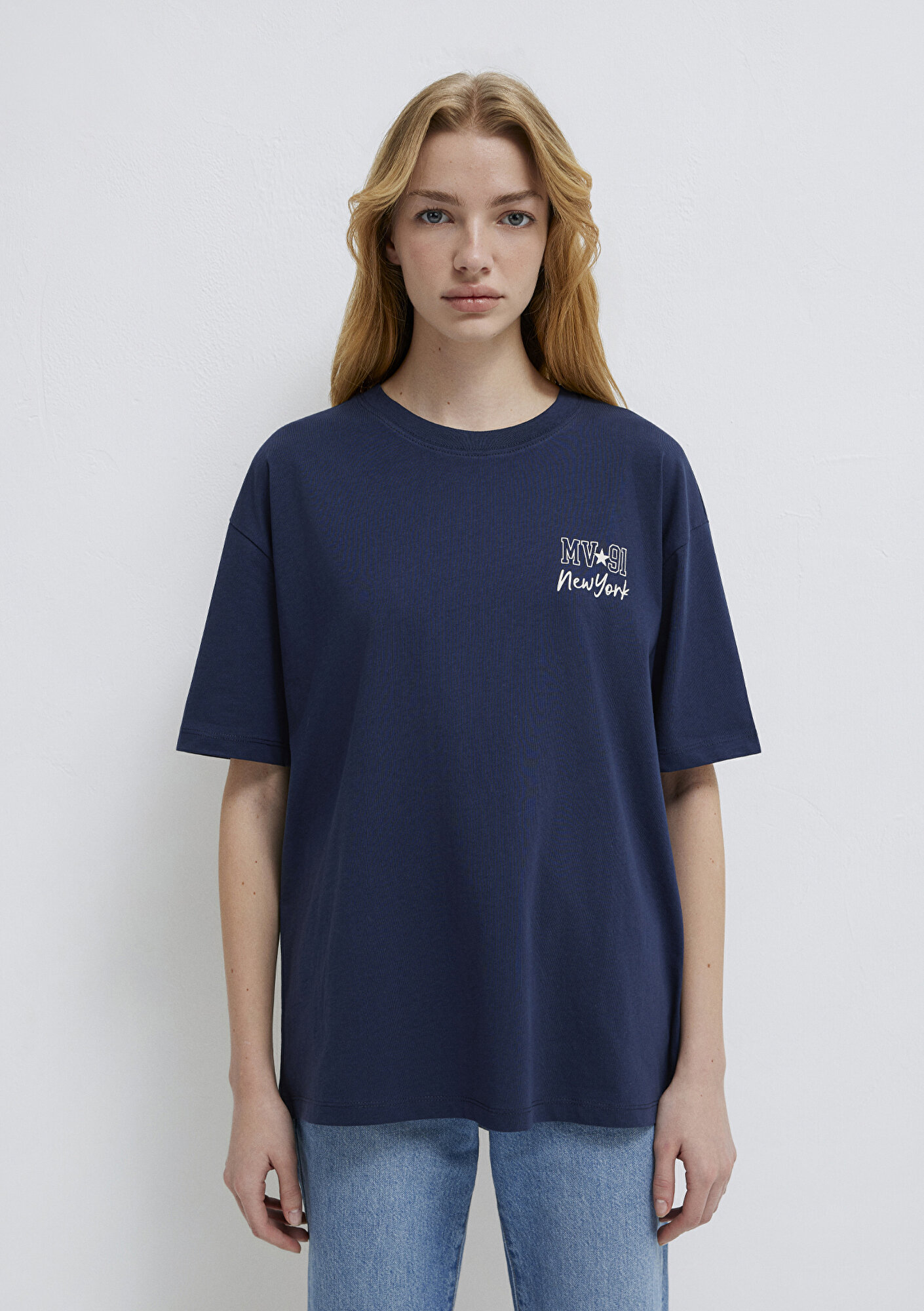 Mavi Lacivert Tişört Loose Fit / Bol Rahat Kesim 1613793-82318