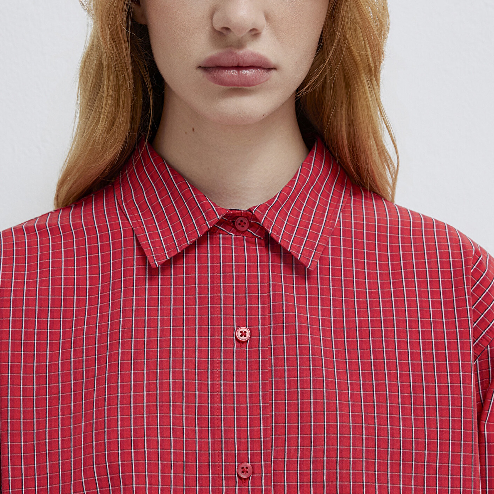 Mavi Ekose Kırmızı Gömlek Loose Fit / Bol Rahat Kesim 1211401-83904