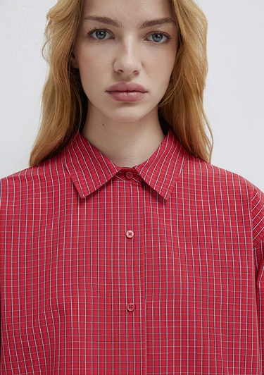  Mavi Ekose Kırmızı Gömlek Loose Fit / Bol Rahat Kesim 1211401-83904