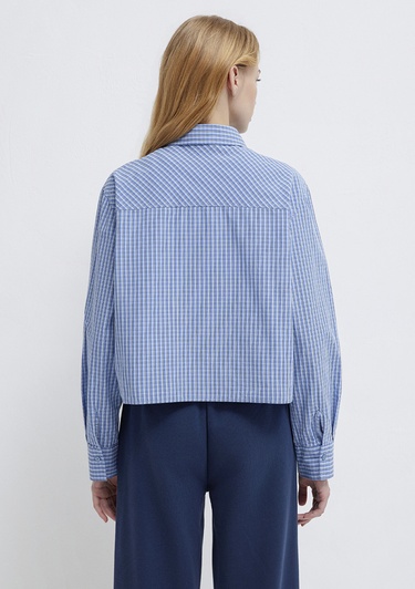  Mavi Ekose Mavi Gömlek Loose Fit / Bol Rahat Kesim 1211401-83971