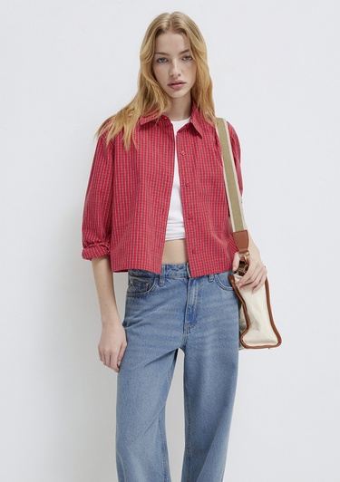  Mavi Ekose Kırmızı Gömlek Loose Fit / Bol Rahat Kesim 1211401-83904