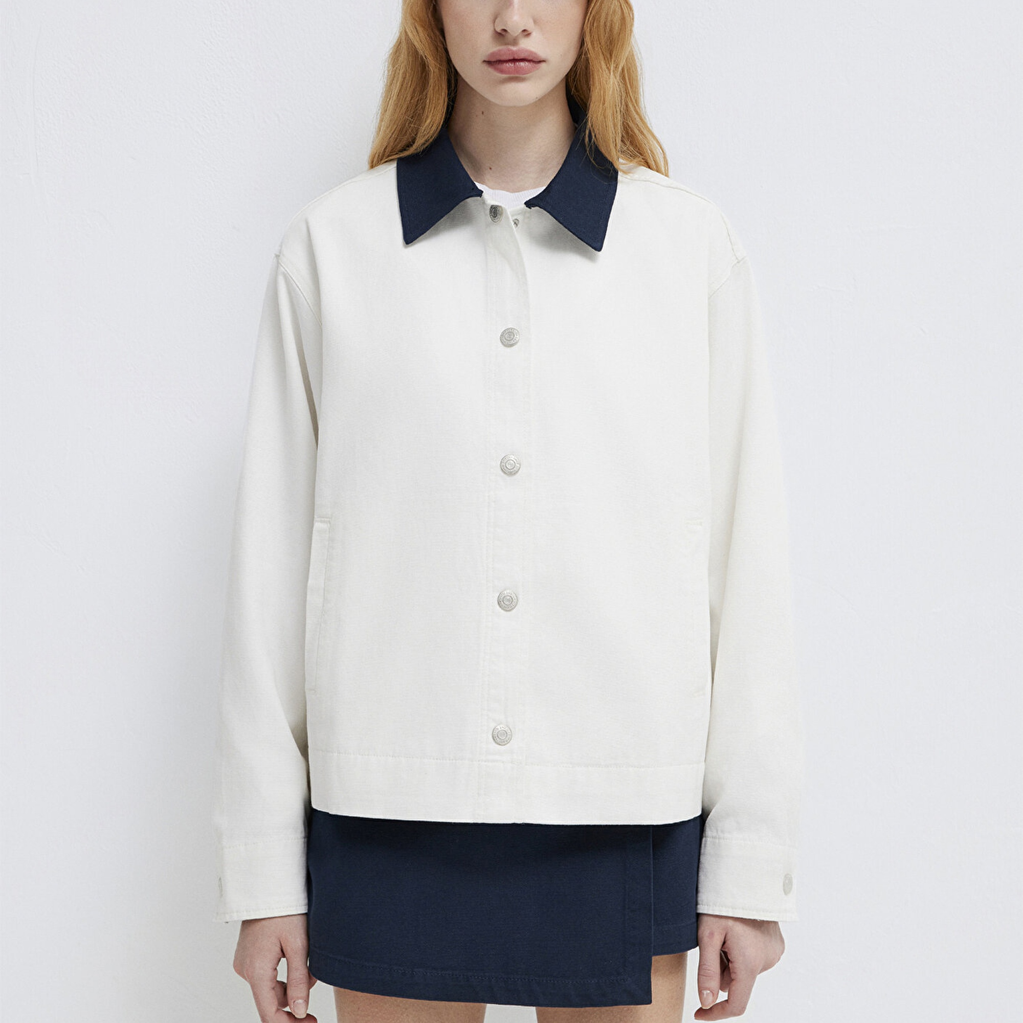 Mavi Ekru Gömlek Loose Fit / Bol Rahat Kesim 1211407-80194