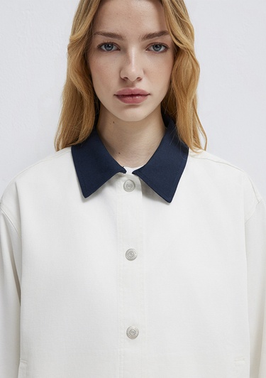  Mavi Ekru Gömlek Loose Fit / Bol Rahat Kesim 1211407-80194