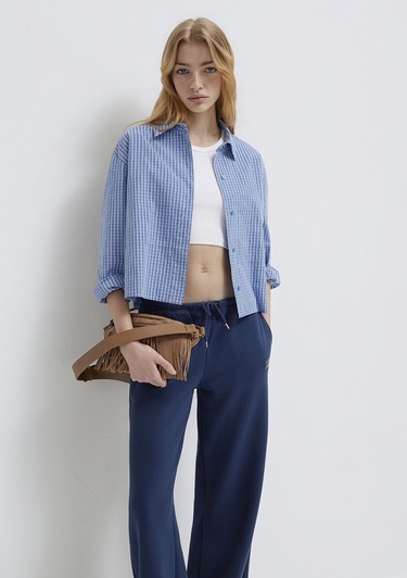  Mavi Ekose Mavi Gömlek Loose Fit / Bol Rahat Kesim 1211401-83971